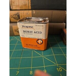 PurePac Boric Acid Powdered Tin 4 oz Vintage  ORIGINAL tin Can